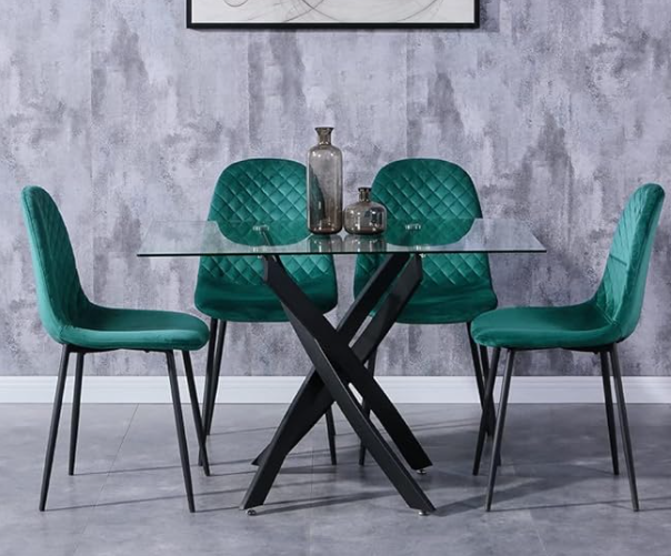 GOLDFAN Set of 4 Dining Chairs with Solid Wood Legs.AWS-024.UK(GREEN)