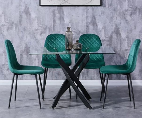 GOLDFAN Set of 4 Dining Chairs with Solid Wood Legs.AWS-024.UK（GREEN）