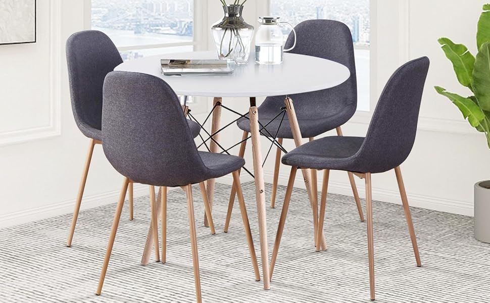 GOLDFAN Set of 4 Dining Chairs with Solid Wood Legs.AWS-024.UK（GREY）